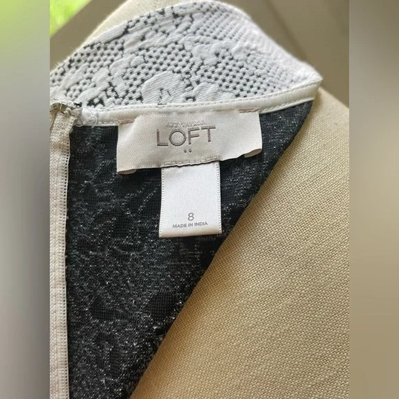 LOFT Women’s Gray & White Lace Midi Dress Wedding Work Professional | Size 8 - Picture 6 of 8